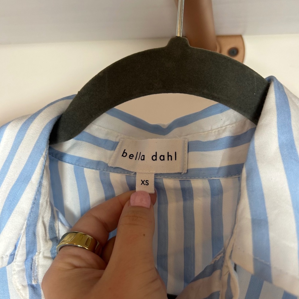 Bella Dahl Blue White Striped Tencel Cotton Button Down Shirt XS B2446-G32-304 - Picture 4 of 6
